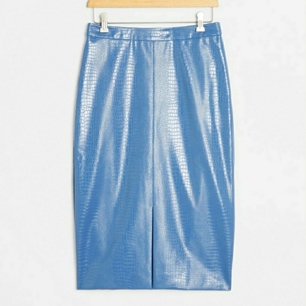 Anthropologie Faux Leather Light Blue Pencil Skirt